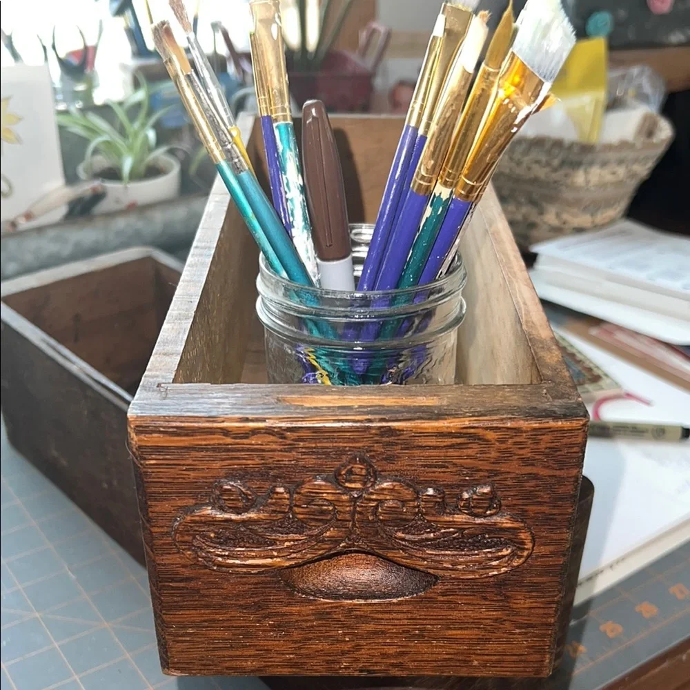 Carved Wooden Drawer with Ornate Design